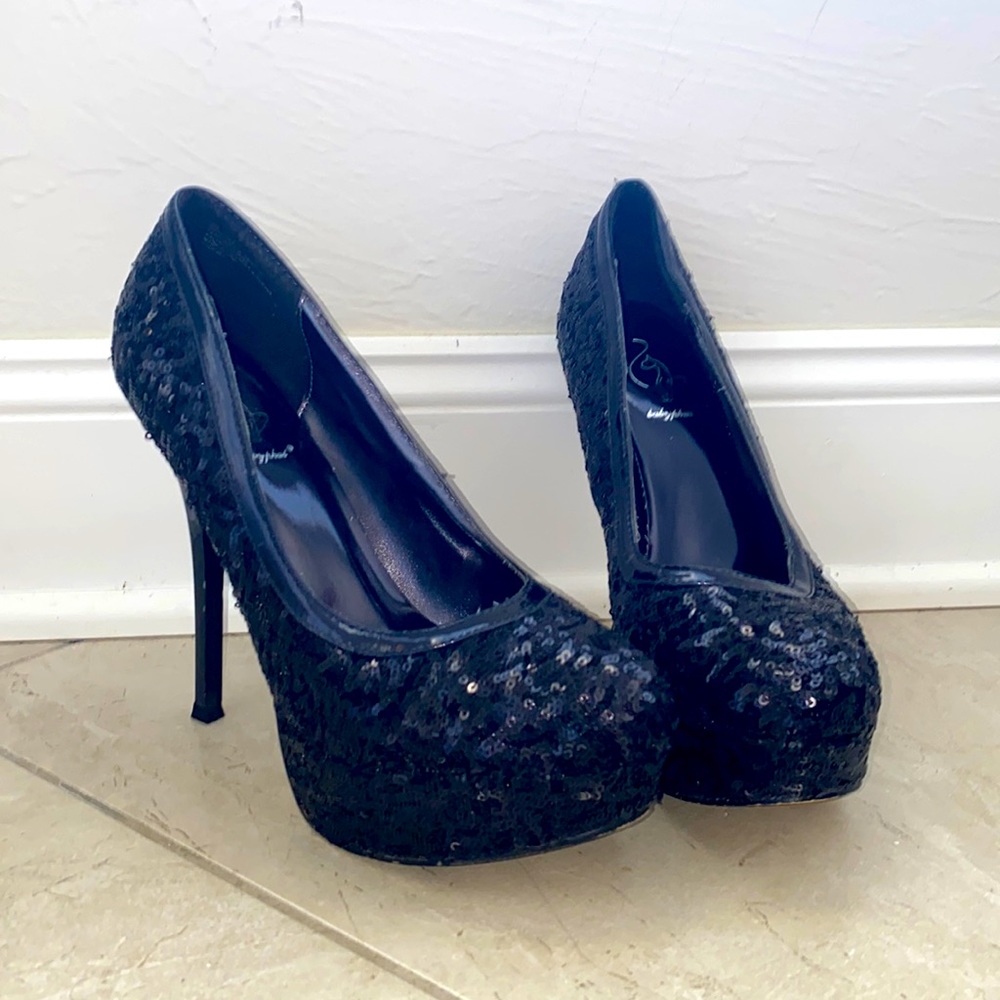 BLACK SEQUINS STRIPPER SHOES 🖤